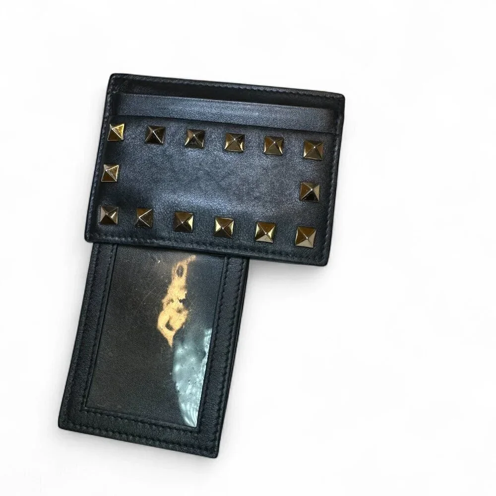Valentino Garavani Black Rockstud Leather Card Holder Wallet w Extra Studs *USED
